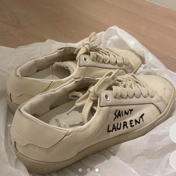 YSL Court Classic Leather-Trimmed Logo-Embroidered Distressed Canvas Sneakers - Picture 5 of 5